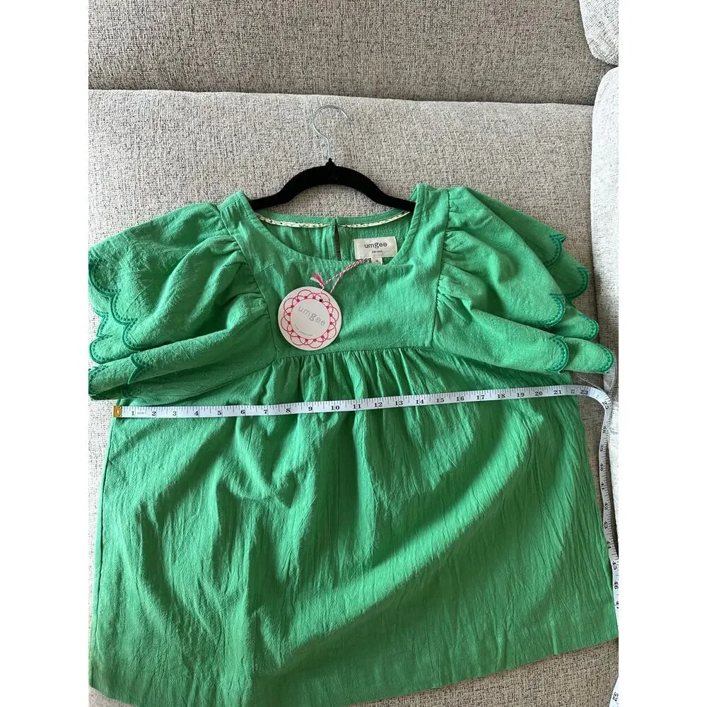 Umgee NWT Green Scalloped Sleeve Blouse Puff Sleeve Babydoll Boutique Sz M - Picture 5 of 6